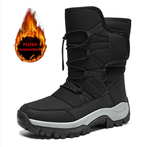 Immagine di Scarpe invernali da uomo di marca Stivali da uomo impermeabili Caldi stivali da neve in peluche per coppia Stivali da trekking antiscivolo per esterni Stivaletti da lavoro da uomo