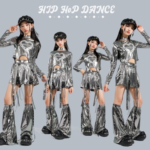 Imagen de Traje de Baile Plateado para Niñas - Ropa de Escenario para Jazz, Hip Hop y Kpop, Ideal para Actuaciones y Conciertos