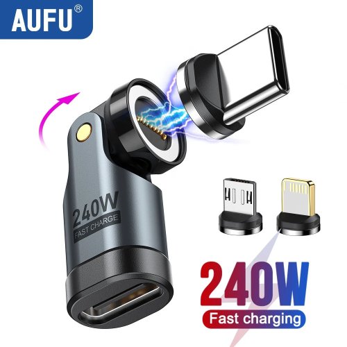 Imagen de Adaptador OTG Magnético de 9 Pines Tipo C Hembra a Tipo C para iOS y Micro USB, Convertidor Macho con Soporte PD 240W, Cargador Rápido Portátil para iPhone y Dispositivos Móviles