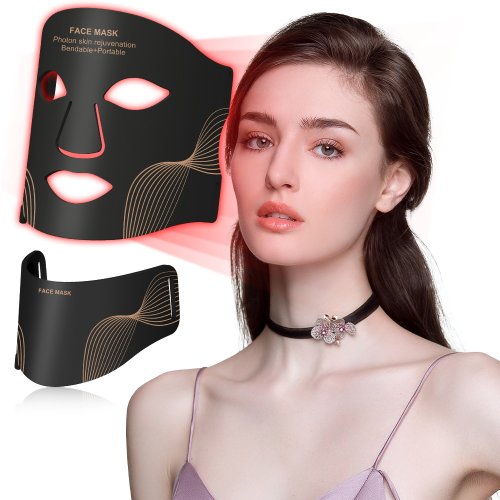 Immagine di Maschera LED Viso e Collo con Terapia Luce a 7 Colori – Trattamento Anti-Invecchiamento Portatile per Ringiovanire la Pelle, Schiarire Macchie e Ridurre Rughe in Casa e in Viaggio
