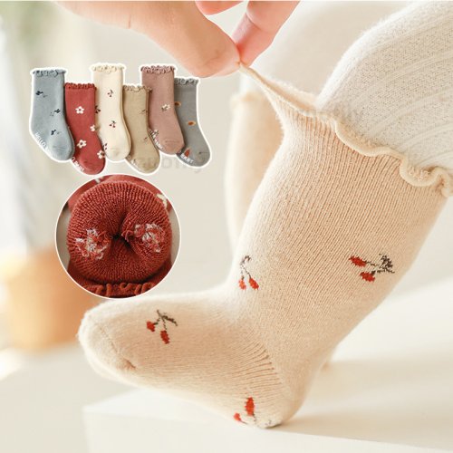 Imagen de Calcetines de algodón Terry para niños y niñas, calcetines antideslizantes de Color Vintage con volantes para bebés de 0 a 5 años, calentadores de piernas de tubo medio para princesa