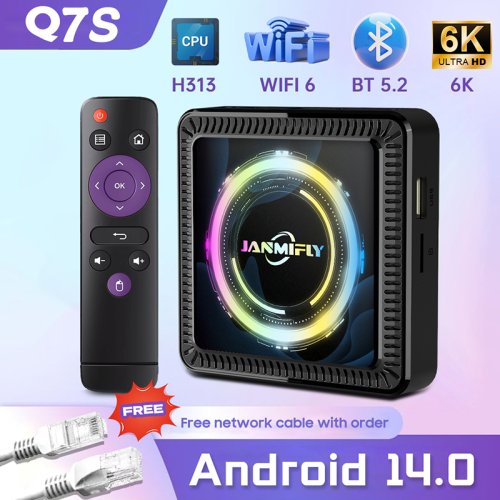 Zdjęcie Q7S Smart TV Box z Androidem 14, Ultra HD 6K, WiFi 6, Obsługa Google, Bluetooth 5.2 – Wysokiej Jakości Odtwarzacz Multimedialny i Set-Top Box do Streamingu