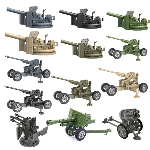 Afbeelding van WW2 Militaire Luchtafweer Set met Raketten en Artillerie – Bouwstenen MOC Model voor Kinderen
