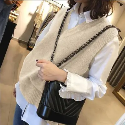 Image de Gilet Tricoté Sans Manches Femme - Style Coréen Décontracté