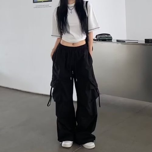 Bild von Vintage-Weite-Hose für Damen – Y2K Retro Sweatpants im Hip-Hop-Stil, Casual Cargo Jogger mit Hochsitzeinsatz, Lose Passform für Alltag und Freizeit