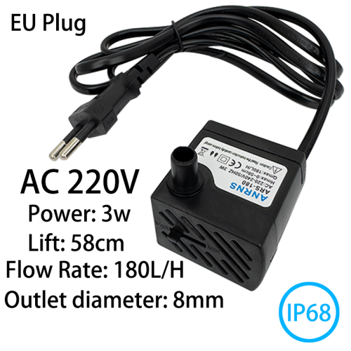 Imagen de Bomba de Agua Silenciosa 3W con Flujo de 180L/H, Impermeable y sin Escobillas, Ideal para Peceras y Fuentes Decorativas con Enchufe Europeo