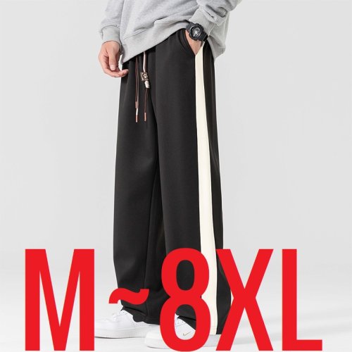 Image of Men's Oversized Straight Leg Pants 6XL 7XL 8XL Plus Size Elastic Waist Loose Fit Wide Leg Trousers for Spring Autumn Streetwear Fashion