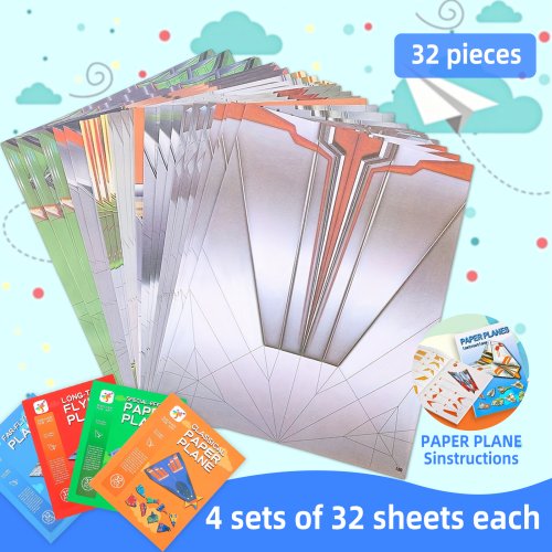 Imagen de Kit de 32 Aviones de Papel Surtidos: Diseños Clásicos con Efecto de Vuelo Largo y Duradero