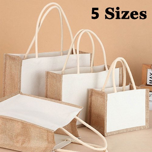 Immagine di Borsa Tote in Tela di Iuta Vintage Riutilizzabile – Borsa Multifunzione in Lino per Generi Alimentari, Regalo Perfetto per Matrimonio o Compleanno, Realizzata Artigianalmente a Mano