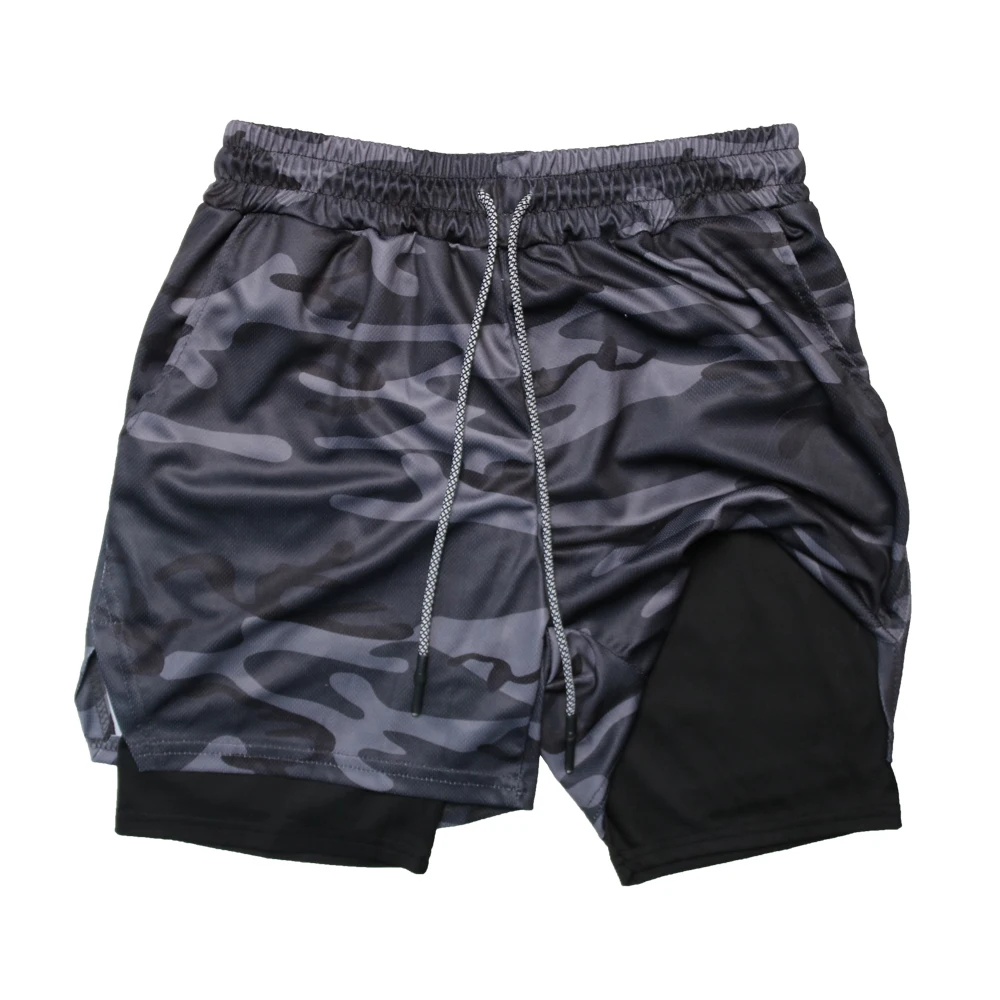 Immagine di Pantaloncini fitness a doppio strato da uomo Fitness da uomo Allenamento in palestra Pantaloncini sp...