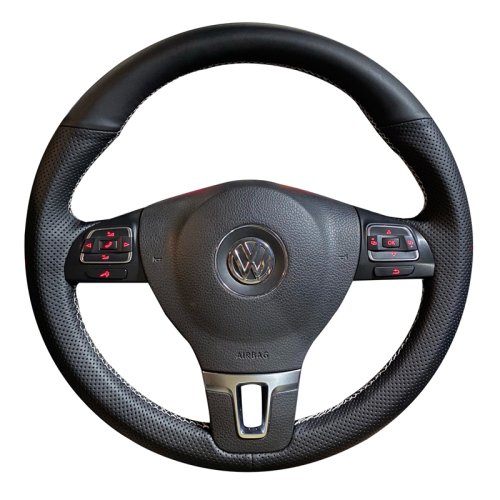 Imagen de Cubierta Trenzada para Volante de Coche en Cuero Artificial Antideslizante - Compatible con Volkswagen Golf 6 MK6, Polo, Sagitar, Bora, Santana, Jetta MK6