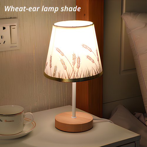 Immagine di Lampada da Tavolo in Legno Massello con Tessuto LED Decorativa per Camera da Letto, Soggiorno e Studio – Design Naturale con Telecomando e Luce Notturna