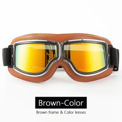 Image de Lunettes moto vintage en cuir, protection anti-vent pour casque jet