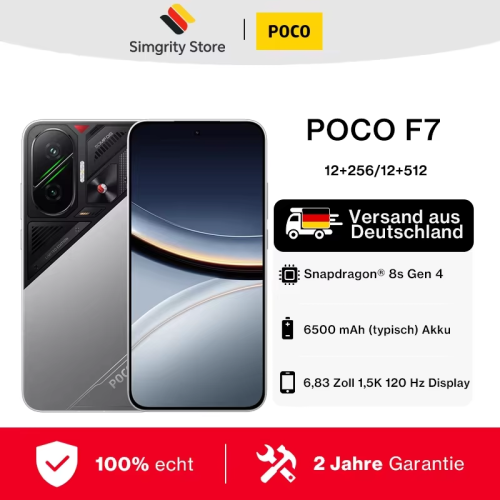 Zdjęcie Smartfon Xiaomi POCO F7 5G 12+256 GB/12+512 GB, Snapdragon 8s Gen 4, wyświetlacz AMOLED 6,83 cala 1,5K 120 Hz, bateria 6500 mAh 90 W HyperCharge, aparat Sony 50 MP z OIS, NFC/Bluetooth 6/GPS/Galileo