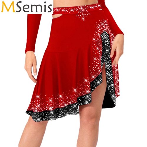 Imagen de Falda de Baile Latino con Volantes y Diamantes