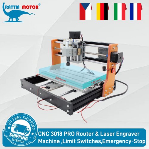 Image of Professional CNC 3018Pro 7000W Router Milling Machine with Laser Engraving Module, Limit Switches & Emergency Stop – Ideal for Wood Carving and Precision Machining