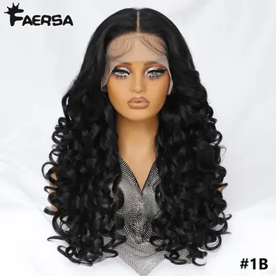 Image de Perruque Synthétique Bouclée 24" avec Dentelle Frontale et Baby Hair