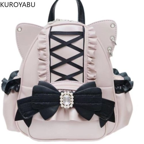 Image de Sac à dos Lolita Chat Oreilles Dentelle Rose & Noir