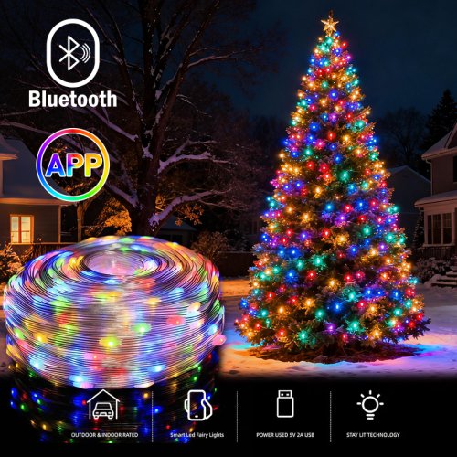 Imagen de Guirnalda LED WS2812B con Control por USB y Bluetooth, Iluminación RGBIC DreamColor para Fiestas, Navidad y Decoración de Bodas