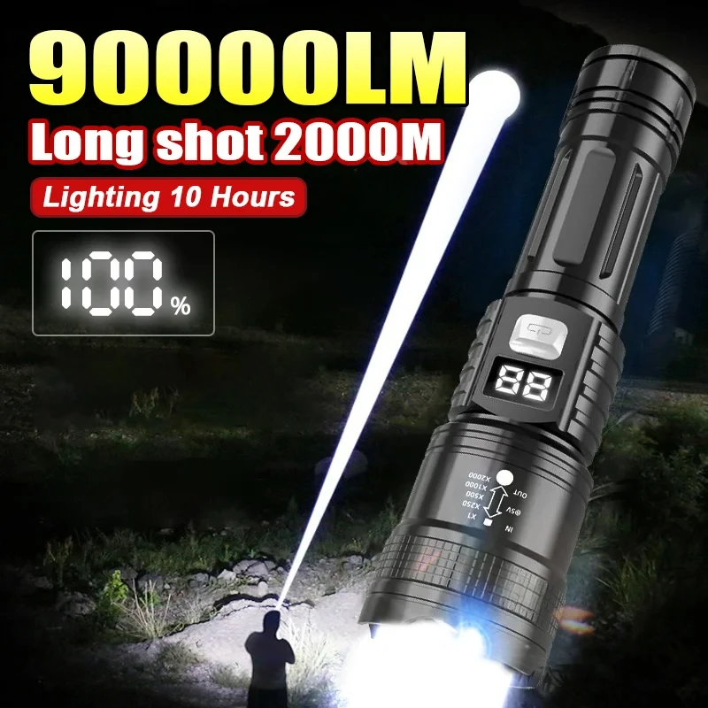 Immagine di Torcia Portatile Super Potente Heinast con Luce Forte e Raggio Lungo, Lanterna Ricaricabile via Type-C per Pesca, Campeggio e Uso All'Aperto