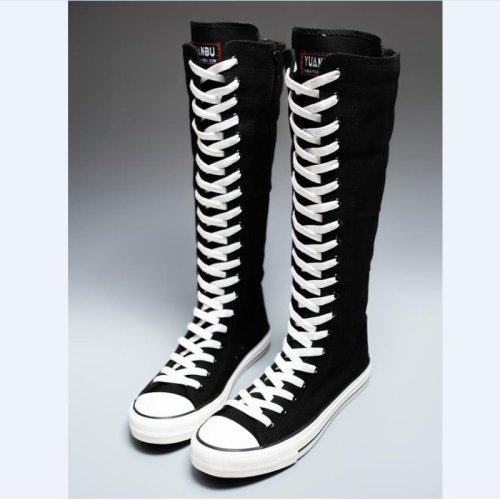 Imagen de 2025 nuevos Zapatos De lona De alta calidad para Mujer Edición coreana bota larga con cordones cremallera bota cómoda Zapatos De Mujer Tendencia