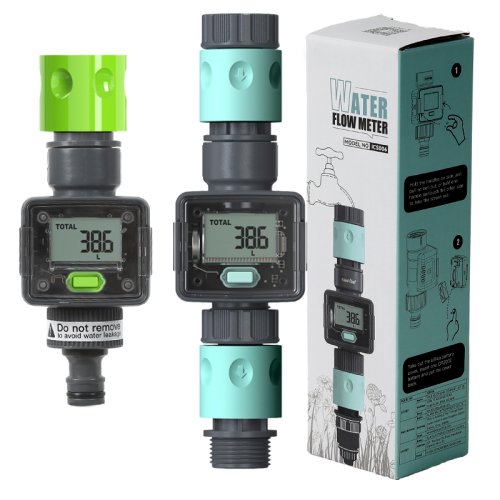 Imagen de Medidor de flujo de agua digital Medidor de agua para manguera de jardín al aire libre, medir el consumo y la tasa de flujo de agua con conectores rápidos
