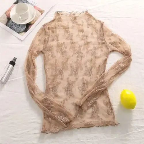Image de Blouse Dentelle Florale Transparente Femme - Élégante & Sexy