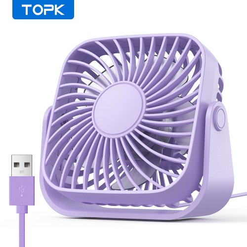 Zdjęcie TOPK 4-calowy mini przenośny wentylator USB na kemping, 3 prędkości cichy wentylator osobisty na biu...