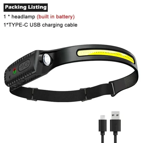 Bild von KDULIT Sensor LED Stirnlampe COB Wide Beam Wave Induktion Stirnlampe Eingebauter Akku USB wiederaufladbar Angelscheinwerfer Laterne