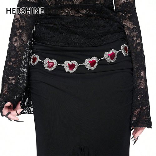 Immagine di HERSHINE Catena in vita sexy a forma di cuore con gocce d'olio da donna, stile Harajuku Y2K, stile gotico, stile punk, primavera, estate, Natale