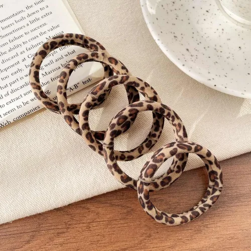 Zdjęcie 5 sztuk wzór w cętki wysokie elastyczne gumki do włosów Scrunchie krawaty kobiety dziewczęta wysoka ...