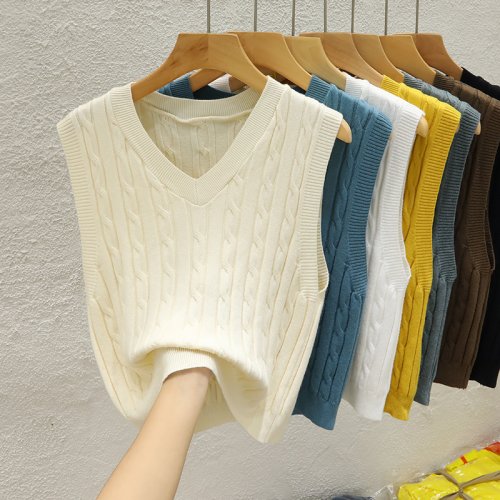 Imagen de Suéter de Punto Sin Mangas para Mujer con Cuello en V, Diseño Moderno en Blanco y Negro, Chaleco de Moda para Otoño e Invierno 2025