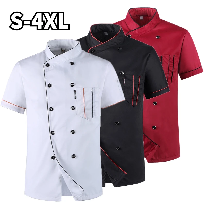 Afbeelding van Chef Koks Jas met Korte Mouwen - Professionele Cook Coat voor Barista, Bakker, Kelner en Restaurantpersoneel - Werkuniform voor Hotel en Catering