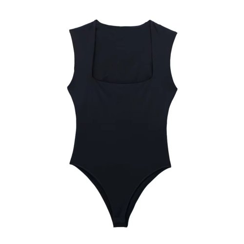 Imagen de MUJER mujer cuerpo negro sin mangas Body mujer cuello cuadrado lencería Sexy para mujer cuerpo correas anchas ceñido al cuerpo verano 2025 Tops