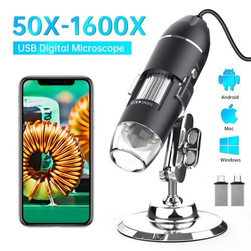 Bild von Hayve 1600fach USB-Mikroskop mit 1080p Full HD Auflösung und 8 LED-Beleuchtung – Kompatibel mit Android, Mac und Windows