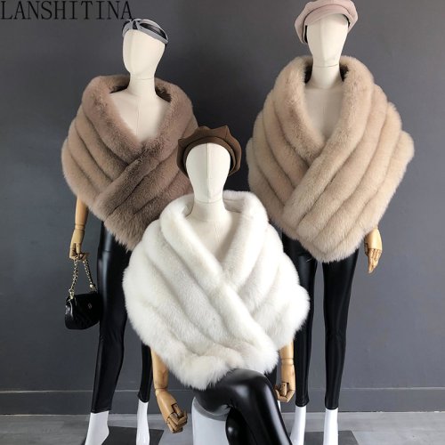 Imagen de Chal de Piel de Zorro Real para Mujer – Poncho de Piel Natural Esponjosa, Abrigo de Moda para Bodas y Eventos Elegantes