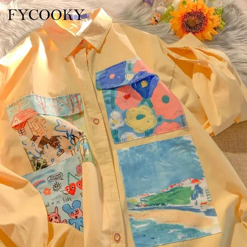 Image de Chemise Imprimée Jaune à Motifs Artistiques