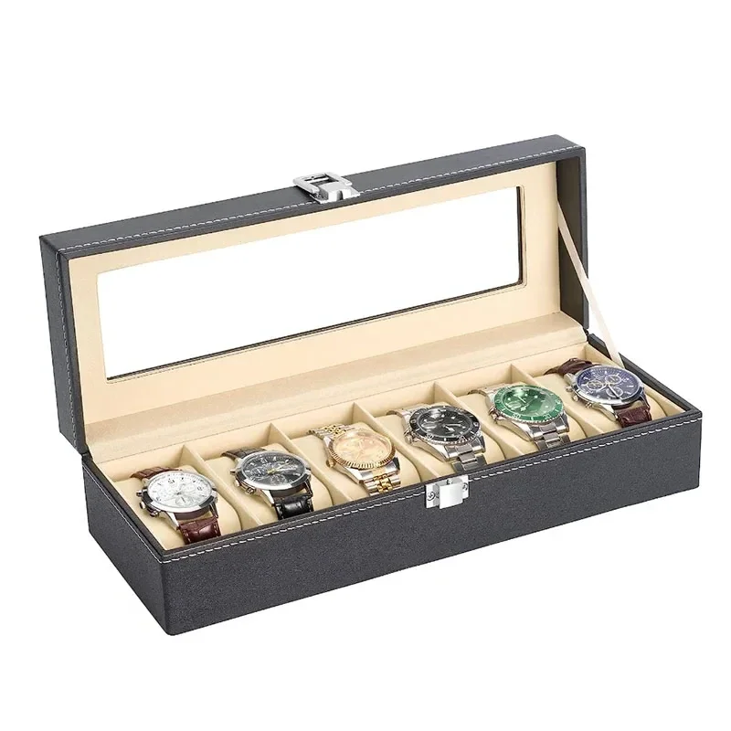 Bild von Heißer Verkauf PU Leder Display Lagerung Sammlung Organizer uhr box Fall Mit Glas Top Slot Männer Uhr Halterung Displa