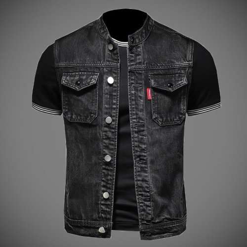 Imagen de Chaqueta vaquera para hombre, chaleco para motocicleta, moda retro, ropa para montar en motocicleta,...