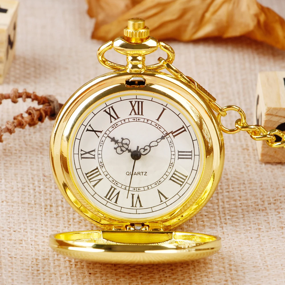 Image of Luxury Gold-Plated Vintage Quartz Pocket Watch with Elegant Chain – Classic Timepiece for Men and Women, Perfect Gift for Any Occasion