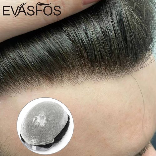 Image of Natural Looking Men's Full PU Capillary Hair System with European Human Hair Transparent Toupee – Premium Hair Replacement Solution
