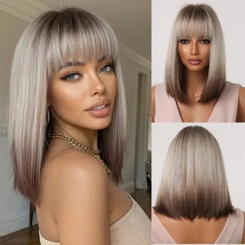 Image de Perruque Bob Noire Lisse avec Frange