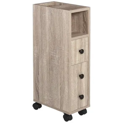 Image de Meuble Salle de Bain avec Roulettes - Rangement Pratique en Chêne