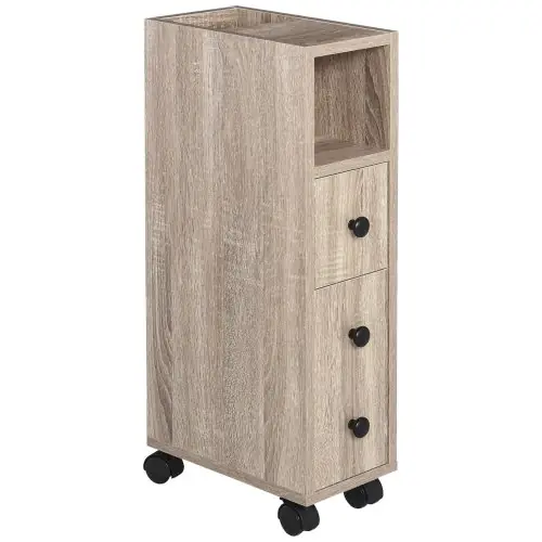 Image de Meuble Salle de Bain avec Roulettes - Rangement Pratique en Chêne