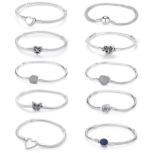 Zdjęcie Oryginalne bransoletki ze srebra próby 925 Love Heart Moon Flower Butterfly Pave CZ Bransoletki dla kobiet DIY Biżuteria Prezent na imprezę