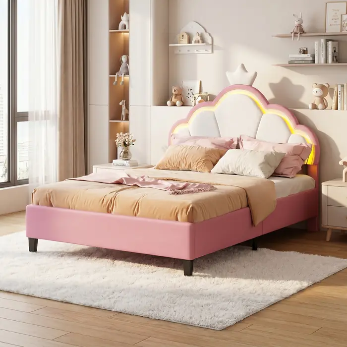 Image de Lit enfant couronne rose avec LED 90x200 cm