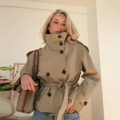 Image de Trench Réversible Vintage à Carreaux - Style Chic Automne 2025