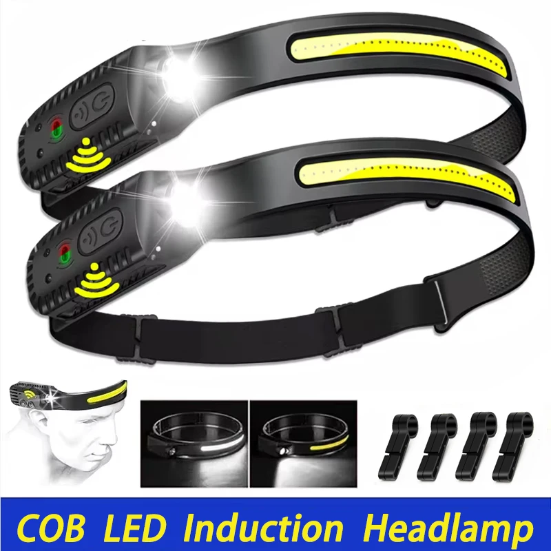 Immagine di Lampada Frontale a Induzione XPE COB Ricaricabile con USB, Sensore LED, Torcia Portatile Impermeabile per Campeggio, Pesca e Attività All'Aperto