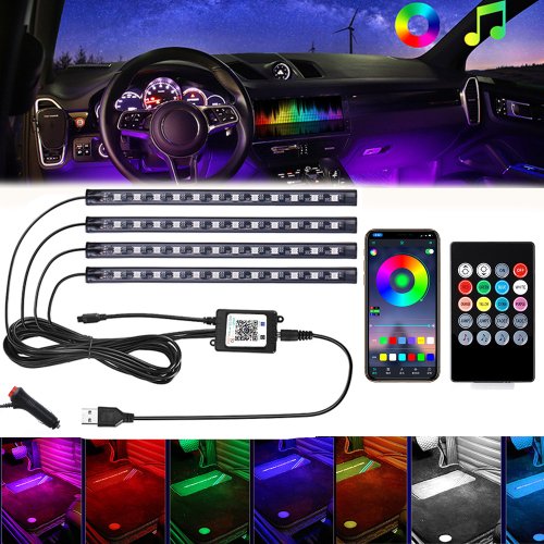 Image of 72 48 36 LED RGB Car Foot Ambient Light with USB Cigarette Lighter Power, Voice and Remote Control for Automotive Interior Decoration