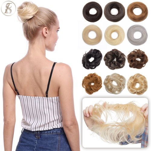 Bild von TESS 17g/23g Haar Brötchen Chignon 100% Menschliches Haar Lockiges Haar Elastische Donut Pferdeschwanz-haar Extensions Wrap natürliche Farbe Haarteil